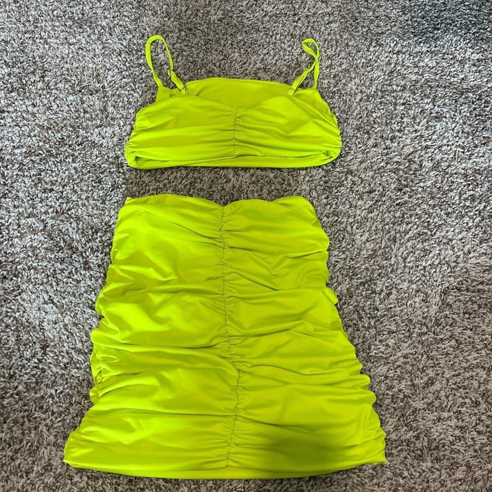 two piece green top and skirt. size S.
